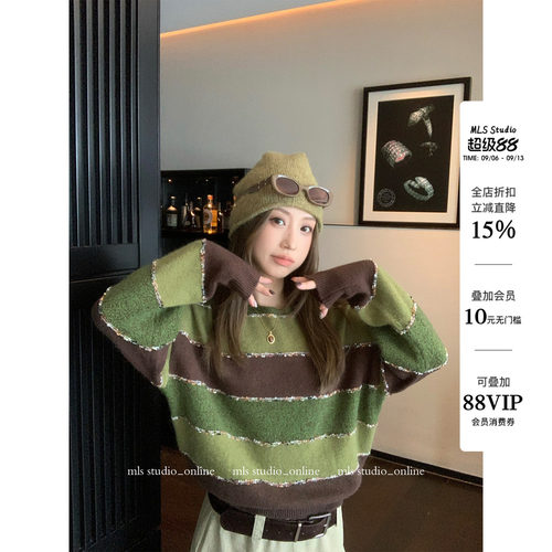 MLS复古撞色条纹毛衣女