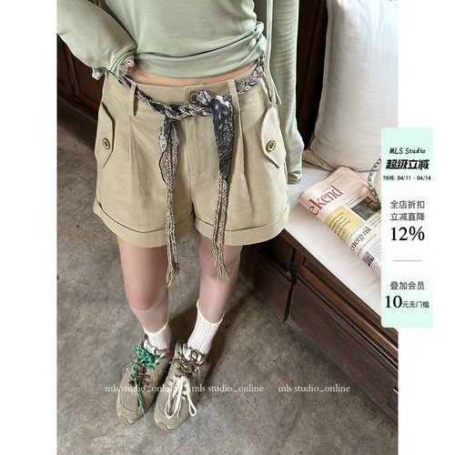 MLS 腿精助攻 凸显好比例2026夏季新款女休闲双口袋腰绳卷边短裤