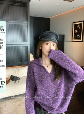 MLS花线混色翻领毛衣女
