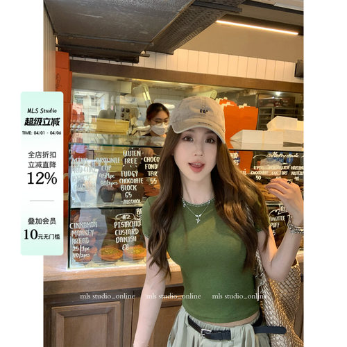 MLS 纸片Betty 显瘦纸片人2026春夏新款上衣女圆领正肩显瘦T恤