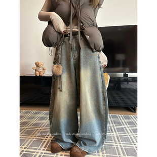 古铜牛仔 2025做旧垂感休闲裤 复古阔腿牛仔裤 新款 女秋冬季 MLS