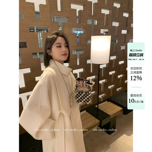 MLS可可奶咖斜门襟毛呢外套女