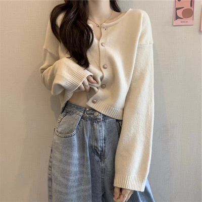 打底针织开衫女早春2025新款内搭浅色毛衣外套秋冬小个子短款上衣