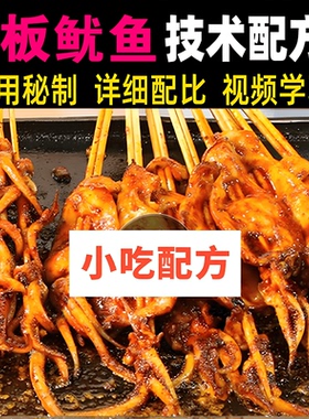 网红街边摆地摊小吃铁板烤鱿鱼商用技术配方教程培训视频教学美食