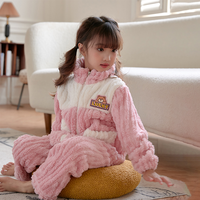 儿童睡衣法兰绒秋冬季家居服套装