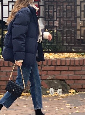 保命抗风！韩版宽松小个子保暖纯色外套冬90白鸭绒短款羽绒服女冬