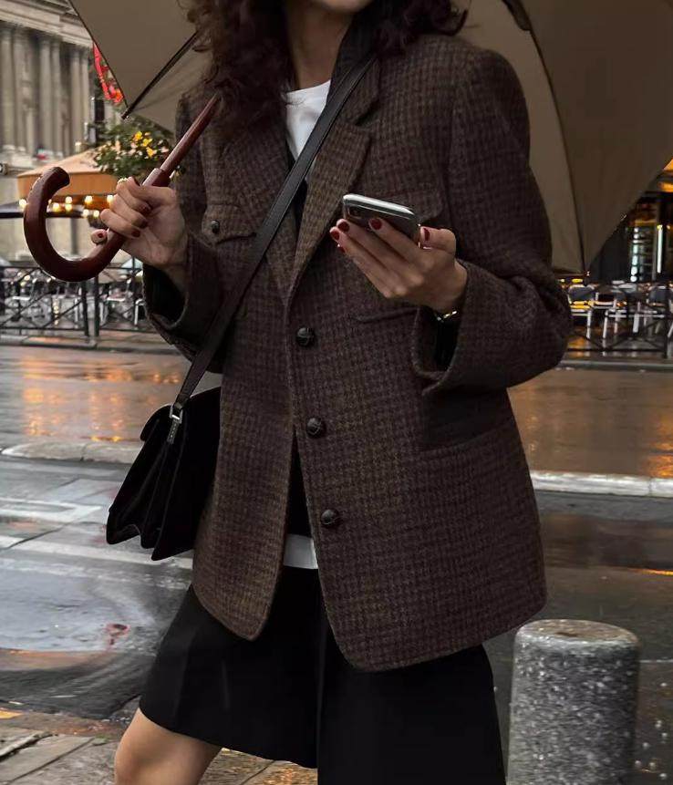 复古赫本系列~羊毛呢西装外套女