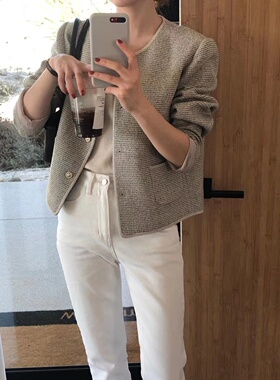 ◆香香白兰地~2024新款 羊毛法式气质短款小香风粗花呢外套女春秋