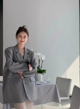 轻熟Lady~2024新款 高级感休闲宽松廓形英伦风灰色西装外套女秋