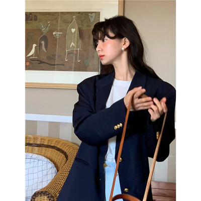 不定义风格~藏青色小西装外套女