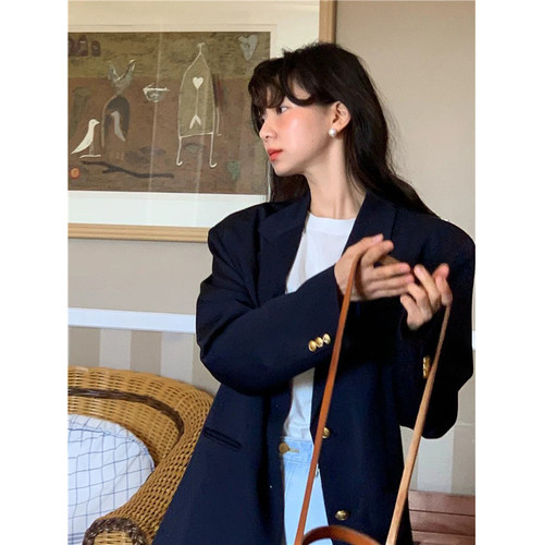 不定义风格~藏青色小西装外套女