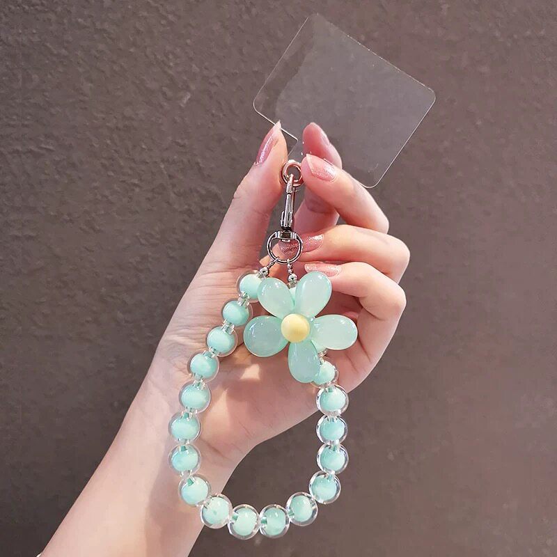 马卡龙彩色串珠手机链花朵吊坠手腕挂绳女生钥匙扣挂件手链挂饰品