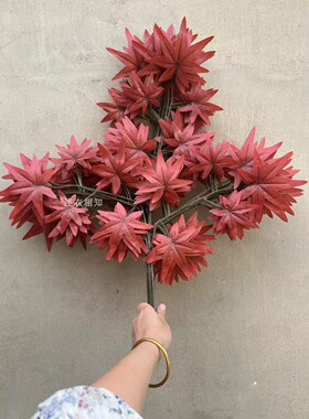 仿真榕树叶红枫叶银杏叶商场室内假树枝过胶塑料植物工程造景装饰