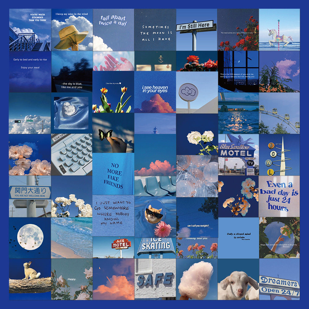 62张小清新风景简约风蓝色系贴纸笔记本电脑手账本ipad装饰贴画