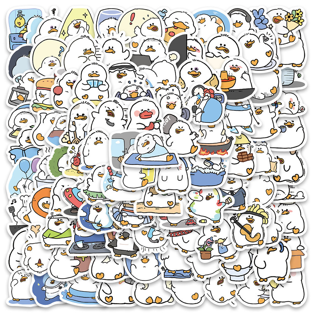 100张卡通可爱线条画发福鸭鸭手账贴画行李箱杯装饰平板手帐贴纸