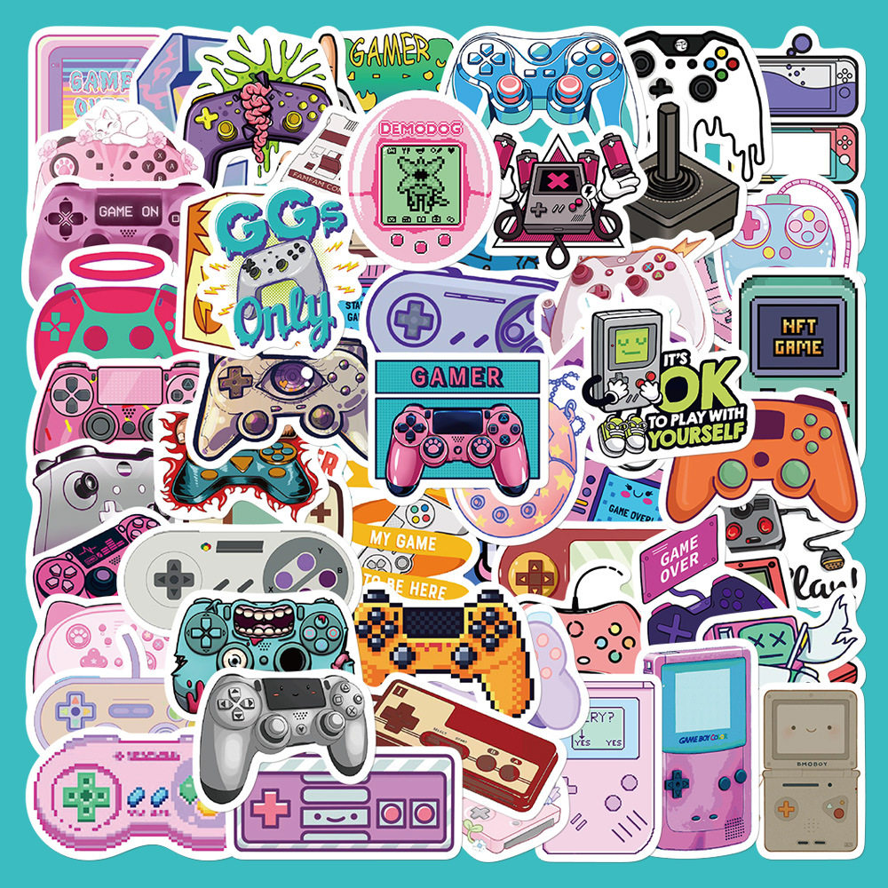 60张卡通游戏手柄涂鸦贴纸电脑机箱行李箱手账本手机壳装饰贴画