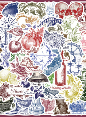 50张复古手账系贴纸手账装饰小图案透明手机壳DIY电脑防水贴画