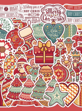 48张新款圣诞节装饰贴纸圣诞礼物窗户手机壳保温杯防水DIY贴画