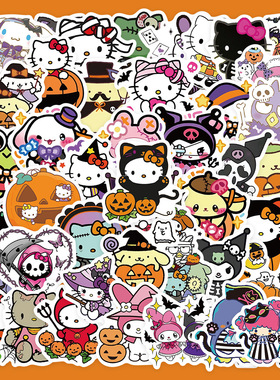 52张卡通猫万圣节主题贴纸手账透明手机DIY装饰行李箱笔记本贴画