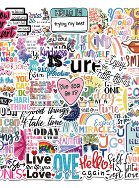 52张ins风小清新励志英文贴纸笔记本电脑手账本手机壳iPad贴画