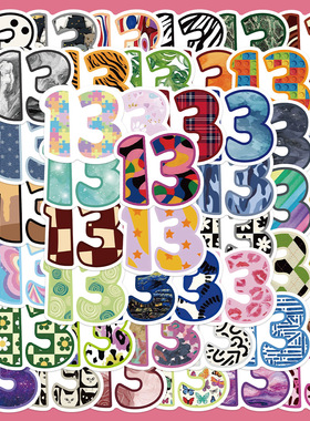 50张霉霉幸运数字13贴纸手账本充电宝透明手机壳DIY装饰图案贴画