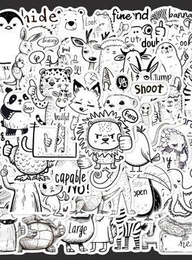 50张Thumbs Up Animals术描动物贴纸装饰吉他手机壳水杯防水贴画