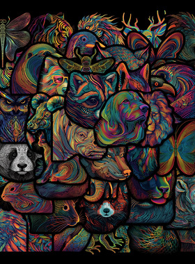 50张迷幻线条动物贴纸行李箱笔记本电脑吉他滑板手账爆款装饰贴画