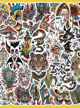 50张怪诞的世界贴纸手账本装饰小图案透明手机壳DIY防水电脑贴画