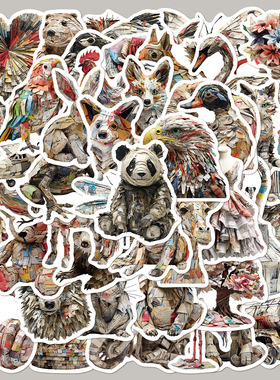 50张报纸雕塑动物贴纸行李箱笔记本电脑保温杯跨境装饰diy贴画