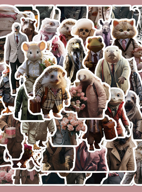 52张个性创意动物贴纸笔记本电脑手账本手机壳保温杯装饰diy贴画