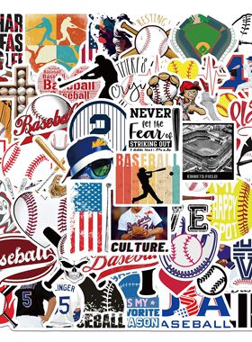 52张卡通棒球运动涂鸦贴纸手账本电脑手机装饰吉他行李箱防水贴画