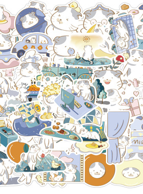 40张肥肥猫涂鸦手账贴纸行李箱拉杆箱水杯日记本电脑防水贴画装饰