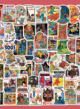 60张Retro Ghost贴纸复古幽灵手账本水杯手机壳装饰防水贴画ins风