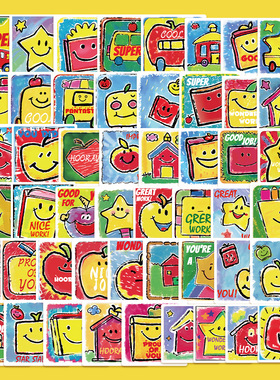 50张可爱水彩蜡笔画贴纸笔记本电脑手账本手机壳行李箱装饰贴画