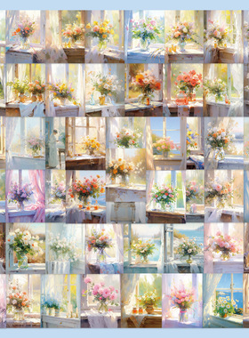 55张油画窗台贴纸笔记本电脑行李箱手账本手机壳装饰防水diy贴画