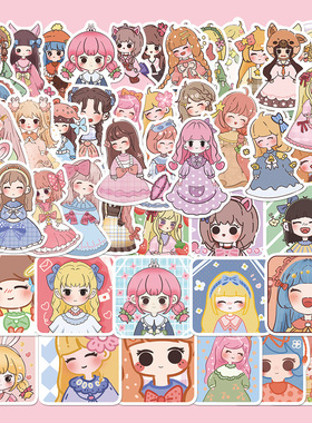 50张原创手绘卡通人物贴纸手机壳手账本水杯iPad电脑装饰防水贴画