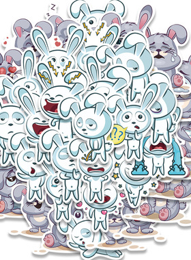 37张卡通困倦兔子贴纸可爱原创手账本装饰笔记本平板手机电脑贴画