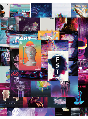 40张故障风迷幻手账贴纸行贴画李箱笔记本电脑吉他水杯防水DIY