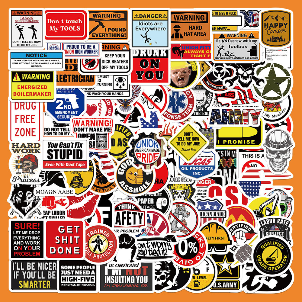 98张Funny Hard Hat sticker有趣的安全帽贴纸保温杯装饰防水贴画