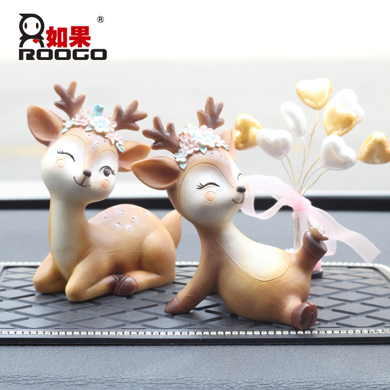 如果原创工艺品一鹿平安摆件创意可爱小鹿蛋糕车载家居装饰品