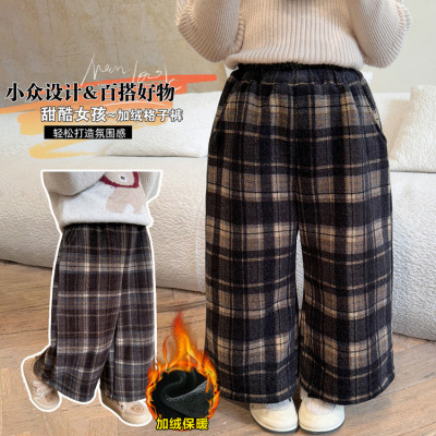 女童保暖格子休闲外穿阔腿裤