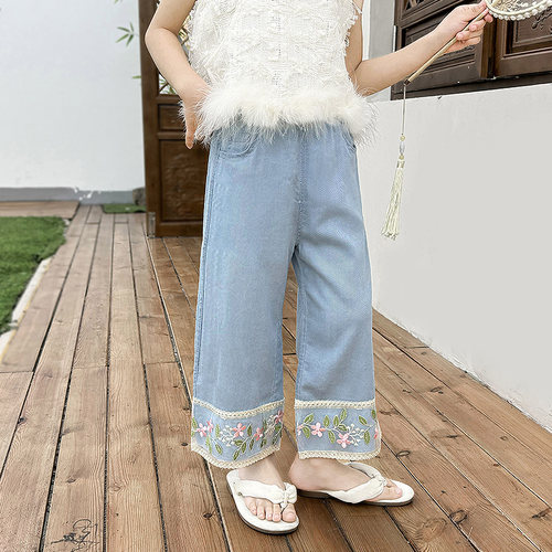 女童新款牛仔防蚊裤中国风夏季