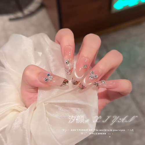 甜心碎钻纯手工穿戴甲法式猫眼假指甲美甲贴片纯欲显白轻奢高级感