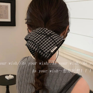 韩系学院风复古格纹大肠发圈新款 高级感扎头发绳蝴蝶结飘带发饰女
