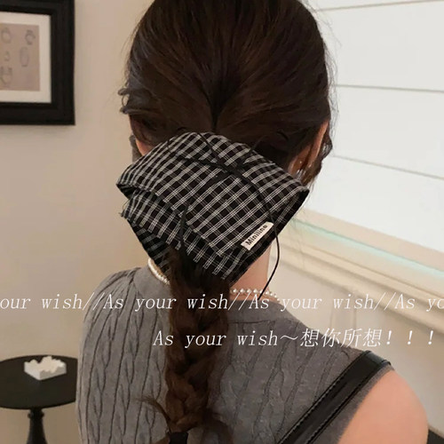 韩系学院风复古格纹大肠发圈