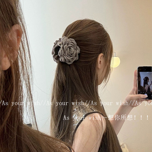 法式 高级感后脑勺盘发鲨鱼夹半扎发氛围感发饰 复古玫瑰花抓夹新款