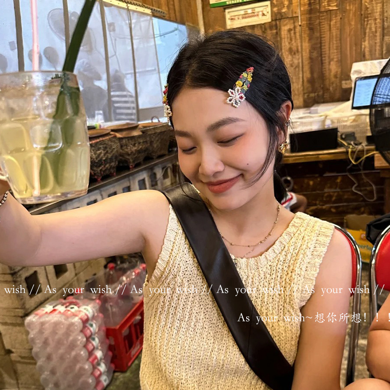 森系复古珍珠花朵发夹头饰甜美少女感前额碎发刘海夹侧边夹bb夹子