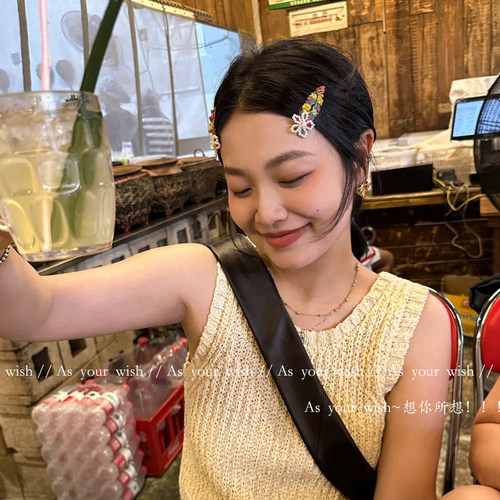 森系复古珍珠花朵发夹头饰甜美少女感前额碎发刘海夹侧边夹bb夹子