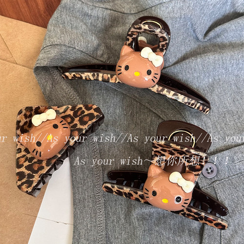 复古豹纹kitty猫抓夹发饰