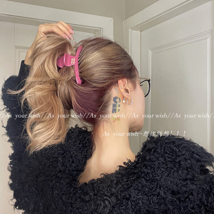 韩式 复古玫粉色椅子大号抓夹高端百搭后脑勺气质盘发鲨鱼夹发饰女